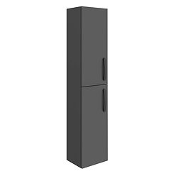 Brooklyn Wall Hung 2-Door Tall Storage Cabinet with Matt Black Handles - Gloss Grey
