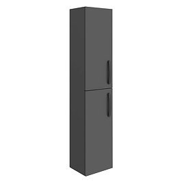 Brooklyn Wall Hung 2-Door Tall Storage Cabinet with Matt Black Handles - Gloss Grey