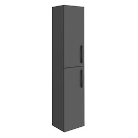 Brooklyn Wall Hung 2-Door Tall Storage Cabinet with Matt Black Handles - Gloss Grey