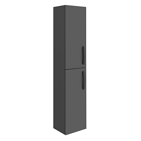 Brooklyn Wall Hung 2-Door Tall Storage Cabinet with Matt Black Handles - Gloss Grey