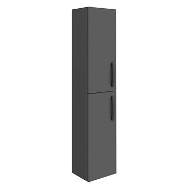 Brooklyn Gloss Grey Wall Hung Tall Storage Cabinet with Matt Black Handles Profile Large Image
