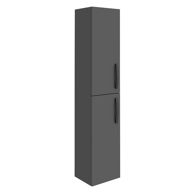 Brooklyn Gloss Grey Wall Hung Tall Storage Cabinet with Matt Black Handles Large Image