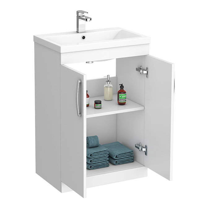 Brooklyn Gloss White Bathroom Suite with B-Shaped Bath (Inc. Curved Screen & Acrylic Panel)  In Bath