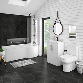 Brooklyn Gloss White Bathroom Suite with B-Shaped Bath (Inc. Curved Screen & Acrylic Panel) Medium I