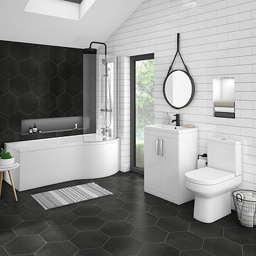 Brooklyn Gloss White Bathroom Suite with B-Shaped Bath (Inc. Curved Screen & Acrylic Panel)  Profile
