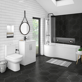 Brooklyn LH Gloss White Bathroom Suite with B-Shaped Bath Large Image