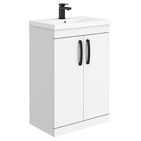 Brooklyn Gloss White Vanity Unit - 600mm Wide with Matt Black Handles Large Image