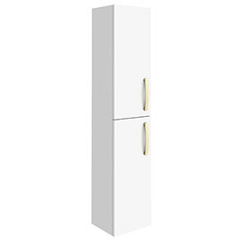 Brooklyn Gloss White Wall Hung Tall Storage Cabinet with Brushed Brass Handles Medium Image