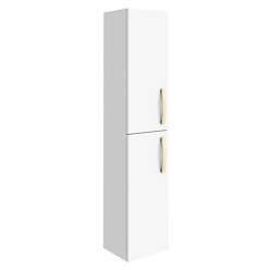 Brooklyn Wall Hung 2-Door Tall Storage Cabinet with Brushed Brass Handles - Gloss White