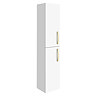 Brooklyn Wall Hung 2-Door Tall Storage Cabinet with Brushed Brass Handles - Gloss White