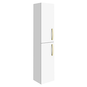 Brooklyn Wall Hung 2-Door Tall Storage Cabinet with Brushed Brass Handles - Gloss White