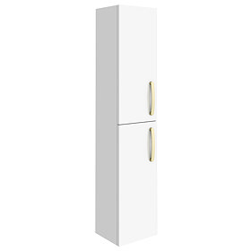 Brooklyn Gloss White Wall Hung Tall Storage Cabinet with Brushed Brass Handles Large Image