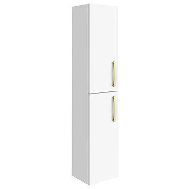 Brooklyn Gloss White Wall Hung Tall Storage Cabinet with Brushed Brass Handles  Profile Large Image