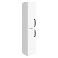 Brooklyn Wall Hung 2-Door Tall Storage Cabinet with Matt Black Handles - Gloss White