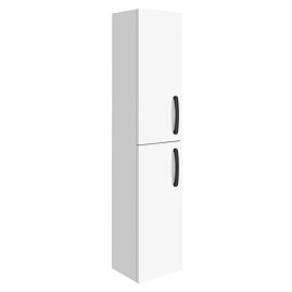 Brooklyn Wall Hung 2-Door Tall Storage Cabinet with Matt Black Handles - Gloss White