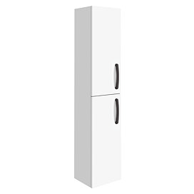 Brooklyn Wall Hung 2-Door Tall Storage Cabinet with Matt Black Handles - Gloss White