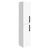 Brooklyn Wall Hung 2-Door Tall Storage Cabinet with Matt Black Handles - Gloss White