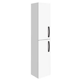 Brooklyn Wall Hung 2-Door Tall Storage Cabinet with Matt Black Handles - Gloss White