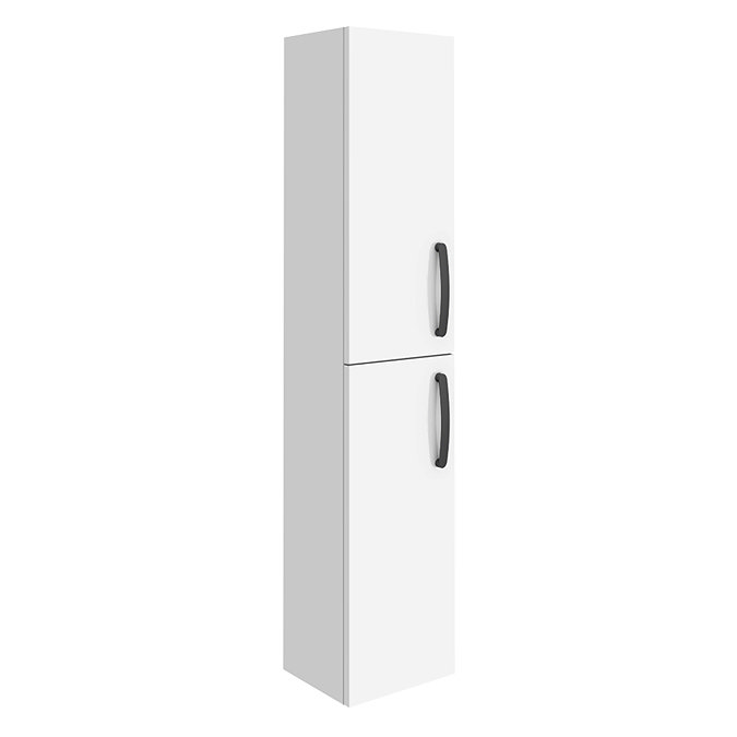 Brooklyn Gloss White Wall Hung Tall Storage Cabinet with Matt Black Handles Large Image