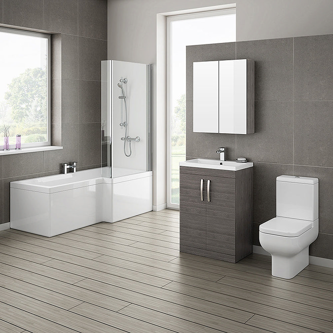Brooklyn Grey Avola Bathroom Suite with L-Shaped Bath Large Image