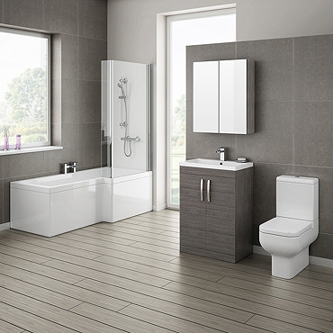 Brooklyn Grey Avola Bathroom Suite with L-Shaped Bath  Feature Large Image