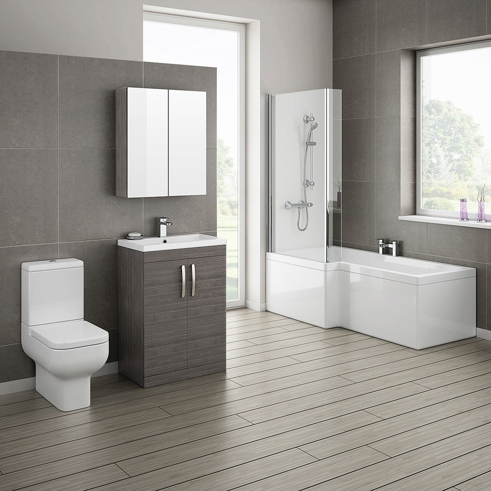 Brooklyn Grey Avola Bathroom Suite With LShaped Bath Online Now