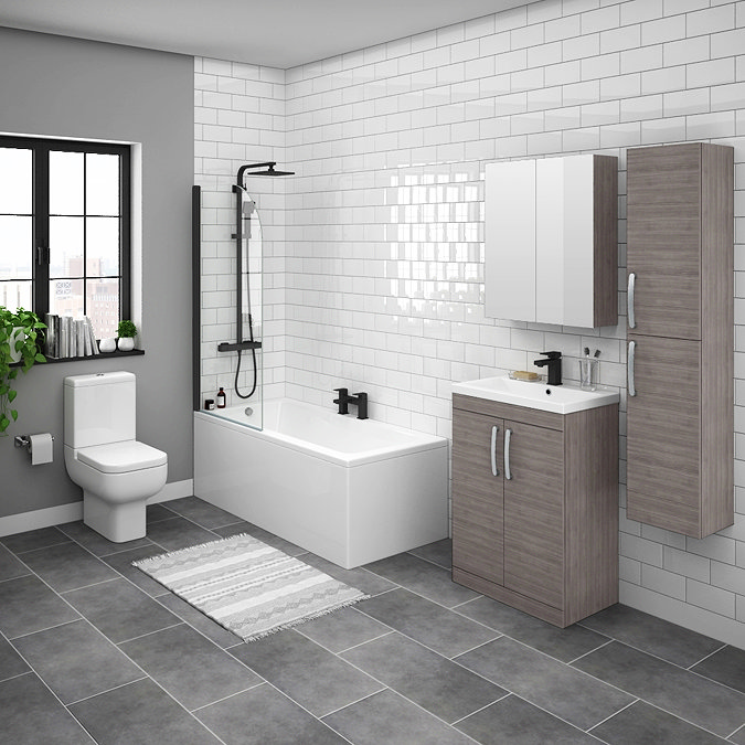 Brooklyn Grey Avola Bathroom Suite with Tall Cabinet Large Image