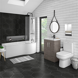 Brooklyn Grey Avola Bathroom Suite + B-Shaped Bath Medium Image