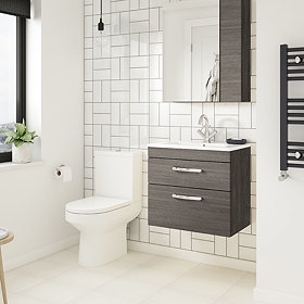 Brooklyn Grey Avola Cloakroom Suite (Wall Hung Vanity + Toilet) Large Image