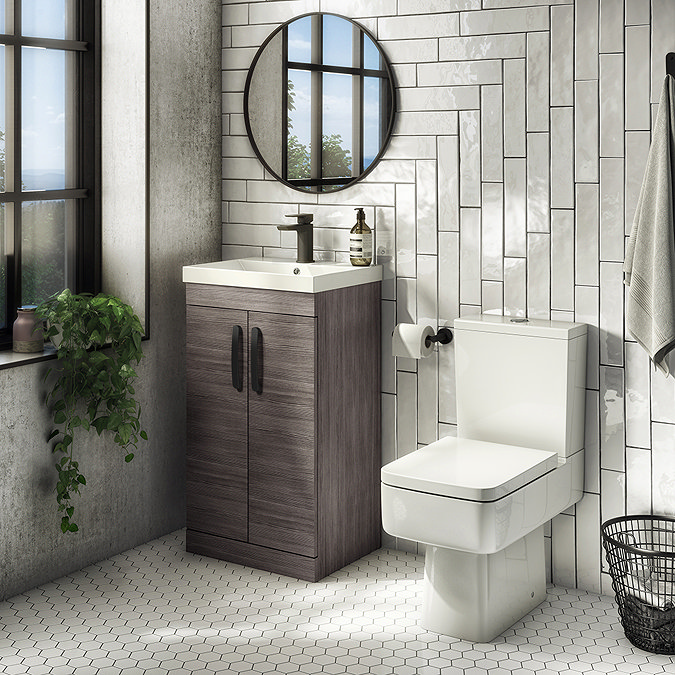 Brooklyn Grey Avola Vanity Unit - 500mm Wide with Matt Black Handles  Feature Large Image