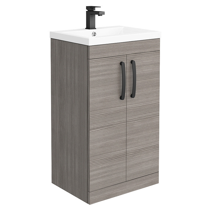 Brooklyn Grey Avola Vanity Unit - 500mm Wide with Matt Black Handles Large Image