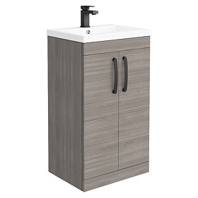 Brooklyn Grey Avola Vanity Unit - 500mm Wide with Matt Black Handles Large Image