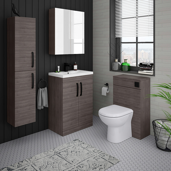 Brooklyn Grey Avola Vanity Unit - 600mm Wide with Matt Black Handles  In Bathroom Large Image