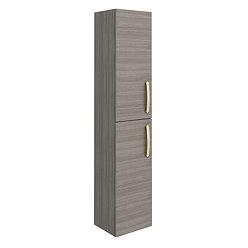 Brooklyn Grey Avola Wall Hung Tall Storage Cabinet with Brushed Brass Handles Large Image