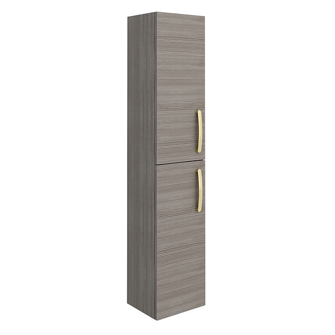 Brooklyn Grey Avola Wall Hung Tall Storage Cabinet with Brushed Brass Handles Large Image