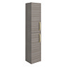 Brooklyn Grey Avola Wall Hung Tall Storage Cabinet with Brushed Brass Handles Large Image