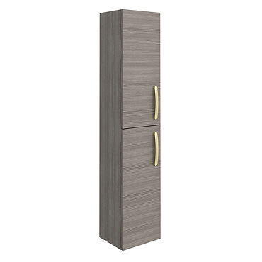 Brooklyn Grey Avola Wall Hung Tall Storage Cabinet with Brushed Brass Handles  Profile Large Image