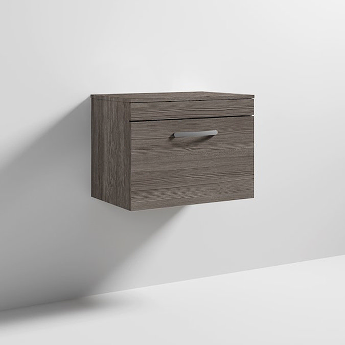 Brooklyn Wall Hung Countertop Vanity Unit - Grey Avola - 605mm with Chrome Handle Standard Large Image