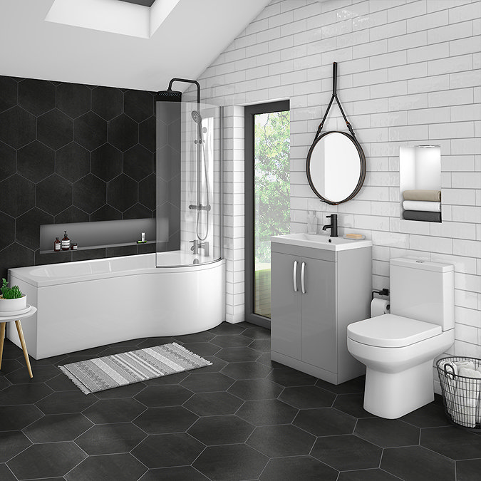 Brooklyn Grey Mist Bathroom Suite + B-Shaped Bath Large Image