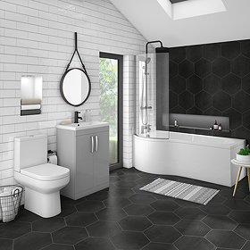 Brooklyn LH Grey Mist Bathroom Suite with B-Shaped Bath Large Image