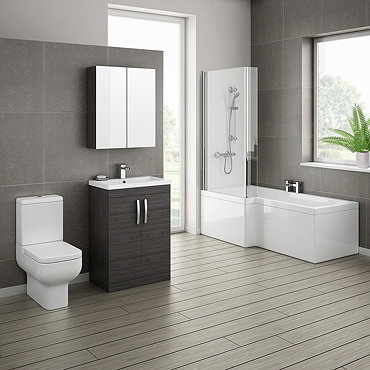 Brooklyn Hacienda Black Bathroom Suite with L-Shaped Bath  Profile Large Image