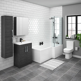 Brooklyn RH Hacienda Black L Shaped Bath Suite (with Vanity + Tall Cabinet) Large Image