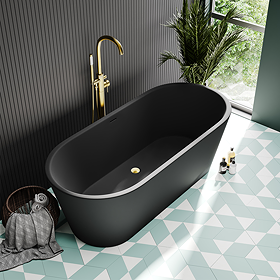 Brooklyn Matt Black 1700 x 800mm Double Ended Freestanding Bath with Brushed Brass Waste