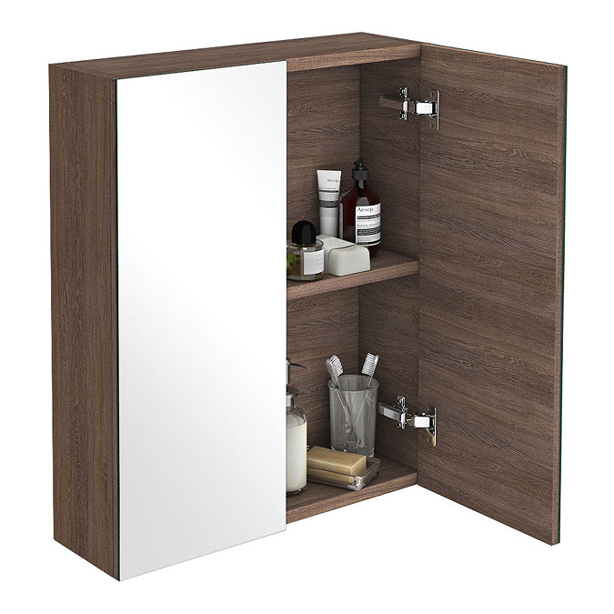 Brooklyn Mid Oak 600mm Bathroom Mirror Cabinet - 2 Door  Profile Large Image