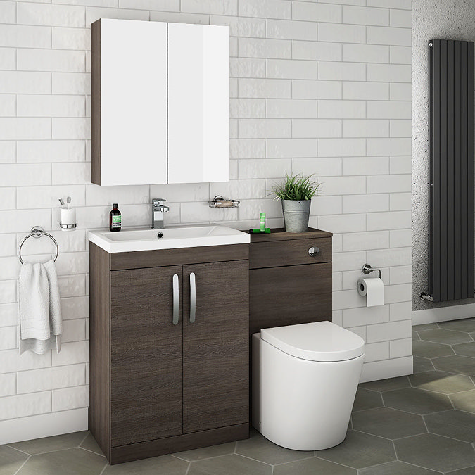 Brooklyn Mid Oak Modern Sink Vanity Unit + Toilet Package Large Image