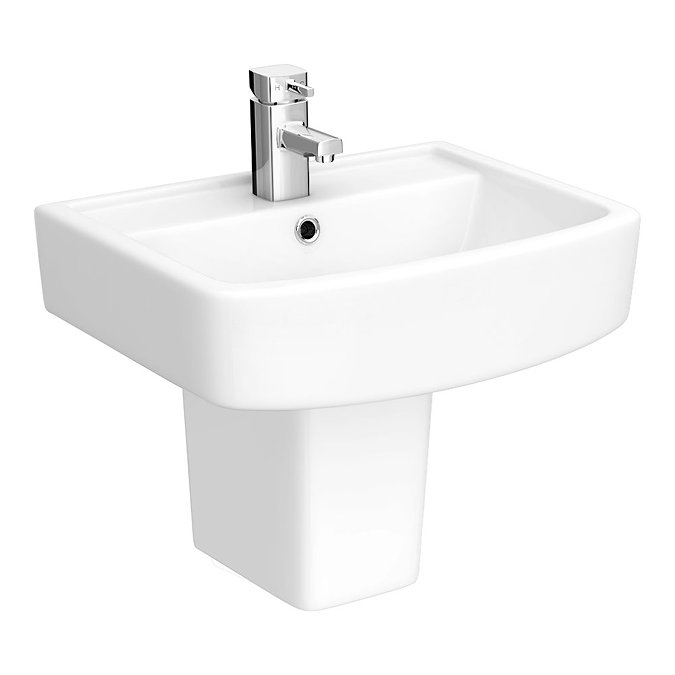 Brooklyn Modern Square Basin & Semi Pedestal (520mm Wide - 1 Tap Hole) Large Image