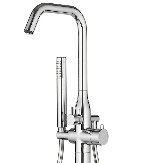 Brooklyn Modern Thermostatic Floor Mounted Freestanding Bath Shower Mixer - Chrome Profile Large Im