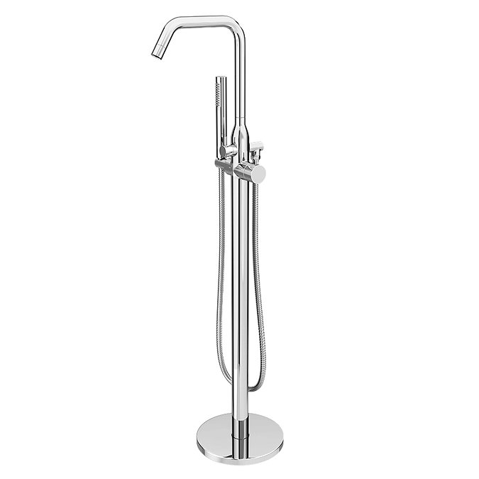 Brooklyn Modern Thermostatic Floor Mounted Freestanding Bath Shower Mixer - Chrome Large Image