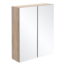 Brooklyn Natural Oak 600mm Bathroom Mirror Cabinet - 2 Door Large Image