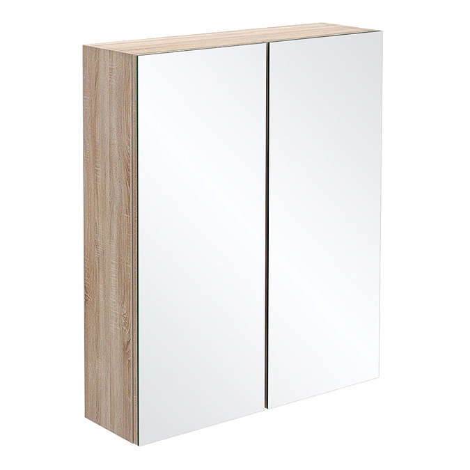 Brooklyn Natural Oak 600mm Bathroom Mirror Cabinet - 2 Door Large Image